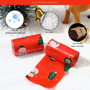 Sacs à déjections pour animaux de compagnie de Noël, rouleaux de sacs à déjections pour chiens, compostables, anti-fuites, design festif Père Noël flocon de neige, fournitures pour animaux de compagnie en gros - Product Image 2