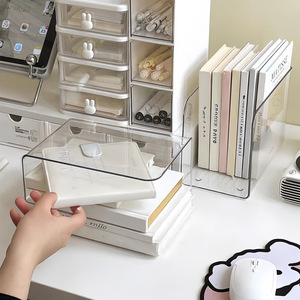 Étagère transparente en acrylique, support de bureau, boîte de rangement de documents pour livres, papeterie, 20 cm x 20 cm, une couche - Product Image 2
