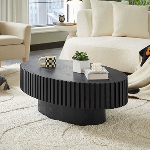Modern Handcrafted Wooden Drum Shape <b>Small</b> Coffee Table with Pedestal Base Decorative for Living Room Bedroom Furniture - Product Image 3