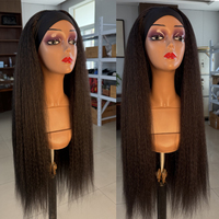 Perruque Bandeau Lisse Yaki REINE pour Femme, Fibre Synthétique Haute Température, Densité 250%, 28 Pouces, Fabriquée à la Machine, Noir Naturel