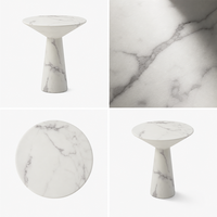 Table basse moderne en marbre artificiel finition mate, base ronde en pierre artificielle, piétement fin, personnalisable OBM