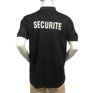 أسود بسعر الجملة قمصان حراسة بطباعة مخصصة للرقبة التكتيكية الأمنية مناسبة مستديرة من البوليستر 200gsm