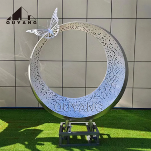 Sculpture de <span class=keywords><strong>lune</strong></span> en acier inoxydable poli miroir, grande statue de jardin en métal d'art abstrait moderne QUYANG - Product Image 4