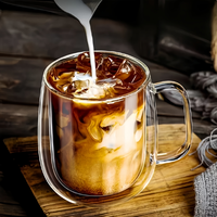 Mug à café élégant et moderne à double paroi isolée en verre avec poignée, sans BPA, sans danger pour les aliments, résistant à la chaleur, réutilisable, transparent, compatible lave-vaisselle