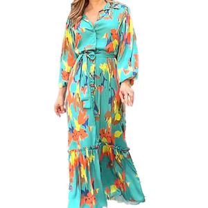 Vestidos Largos de Mujer al por Mayor, Personalizados, OEM, de Alta Calidad, Otoño-Invierno, Nueva Colección, Estampados, con Solapa y Cierre de un Solo Botón - Product Image 1