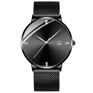 Montre à quartz simple pour homme, étanche, avec index des heures sertis de cristaux, bracelet en maille d'acier inoxydable ultra-fin, montre de cérémonie avec calendrier - Product Image 4