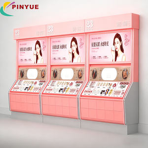 Comptoirs d'exposition muraux personnalisés roses pour cosmétiques avec éclairage LED, vitrine de vente au détail 3 unités pour les zones de test de produits de maquillage et de soins de la peau - Product Image 1