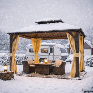 Pavillon <span class=keywords><strong>de</strong></span> <span class=keywords><strong>jardin</strong></span> moderne en aluminium à double toit, <span class=keywords><strong>abri</strong></span> extérieur permanent imperméable à toit rigide, <span class=keywords><strong>abri</strong></span> contre les intempéries - Product Image 2