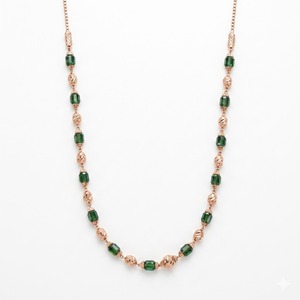 Collar Mala Italiano de Plata 925 con Acabado en Oro Rosa y Cristales Verdes, Cadena de Diseño con Cuentas, Joyería para Mujer - Product Image 1