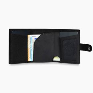 Manufacturer <b>Slim</b> Minimalist Vintage Cowhide Tri-fold Button Closure RFID Blocking Aluminum Credit <b>Card</b> <b>Holder</b> for Men - Product Image 3