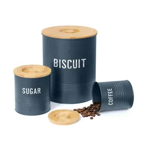 Coffee Canister Iron Round Sugar Coffee Biscuit Set Housewares Storage Potato Canister With Bamboo Lid