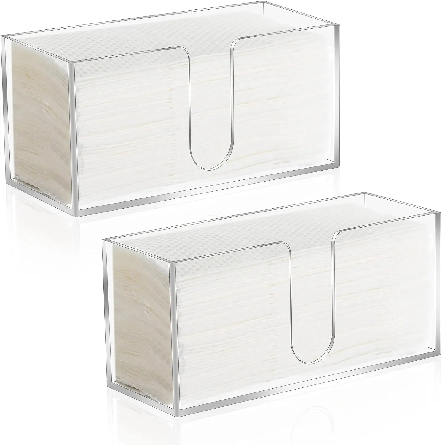 Dispensador de bancada em acrílico transparente com 2 unidades, porta-guardanapos com três dobras, dobrado em Z e C, para banheiro