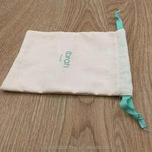 Sac à cordon en coton et lin naturel avec logo personnalisé recyclable, avec ruban gros-grain bleu, pochette à cordon en coton et lin - Product Image 3