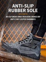 Chaussures de sécurité montantes pour hommes, anti-choc, avec embout en acier et anti-perforation, en cuir microfibre, pour le travail et la construction