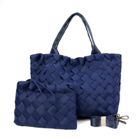 Sac à main tissé de luxe pour femmes XL 48 cm taille poignées couleur sac fourre-tout à la mode Style d'été grand sac fourre-tout en néoprène avec pochette