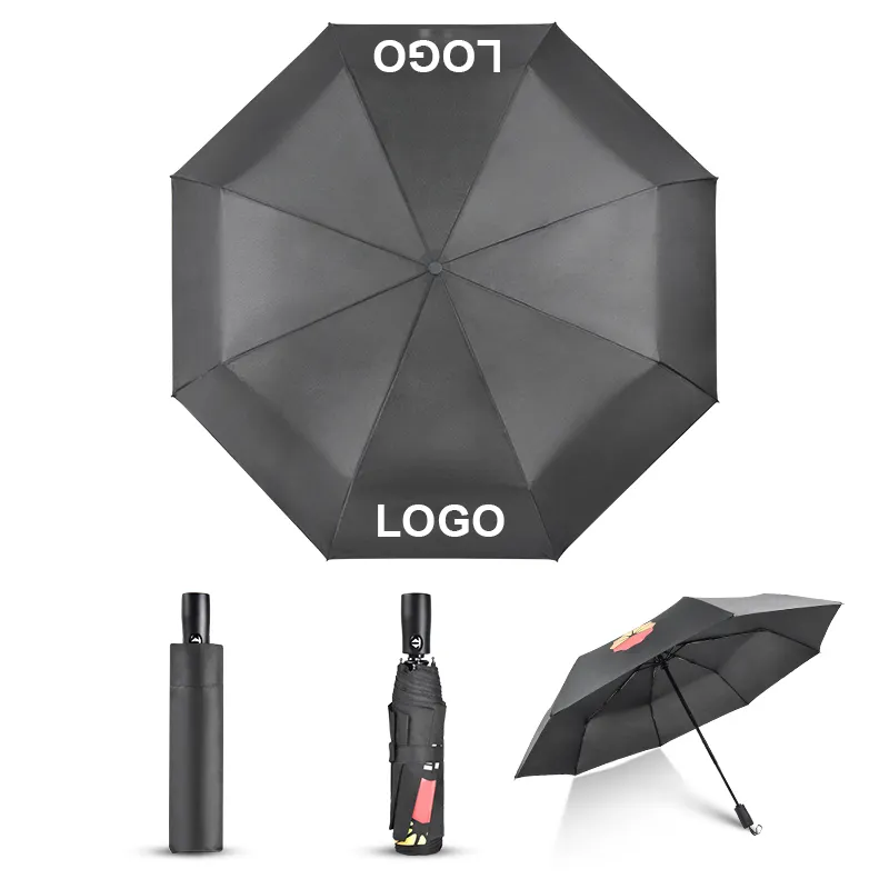 Guarda-chuva portátil com 3 dobras, guarda-chuva automático portátil compacto de logotipo personalizado, à prova de vento