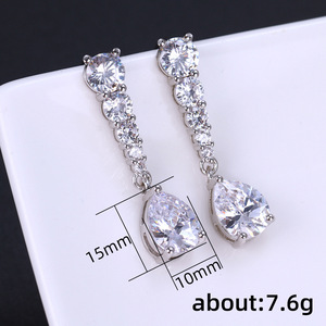 Orecchini pendenti lunghi a forma di pera color argento per donna, eleganti gioielli alla moda - Product Image 5