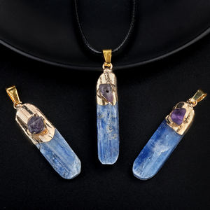 <span class=keywords><strong>Kyanite</strong></span> batu kristal biru alami tidak beraturan Panjang liontin bungkus DIY perhiasan kalung grosir - Product Image 2