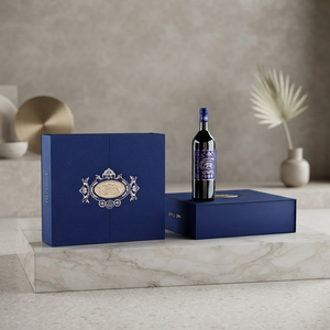 Custom Luxury Wine <strong>Gift</strong> Box, Blue Gate Fold Rigid Packaging Case with Foam Insert for Red Wine, Glasses, and Corporate Gifting - Product Image 5