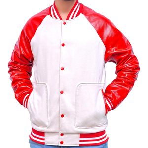 Men's Varsity <b>Jacket</b> Wool Blend Red Leather Sleeve Preppy Style College <b>Jacket</b> Autumn Wear - Product Image 2