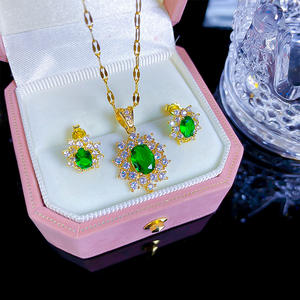 Ensemble collier et boucles d'oreilles en zircon délicat, chaîne en acier inoxydable, plaqué or véritable PVD, fleur tombante, bijoux de mariée pour femmes - Product Image 5