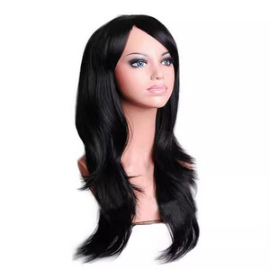 Perruque synthétique longue à ondulations lâches avec frange droite, couleur unie, pour femmes, fête, cosplay, cheveux violet, rouge, bleu, rose, gris, blond - Product Image 5