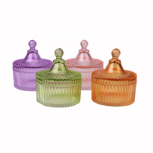 Hot Piccolo Trasparente Rosa Viola Arancio Verde Cera Di <span class=keywords><strong>Vetro</strong></span> Tazza di Candela Vaso di Supporto con Maniglia Della Copertura Coperchio di Stoccaggio <span class=keywords><strong>In</strong></span> Grado di Caramella di latta - Product Image 1
