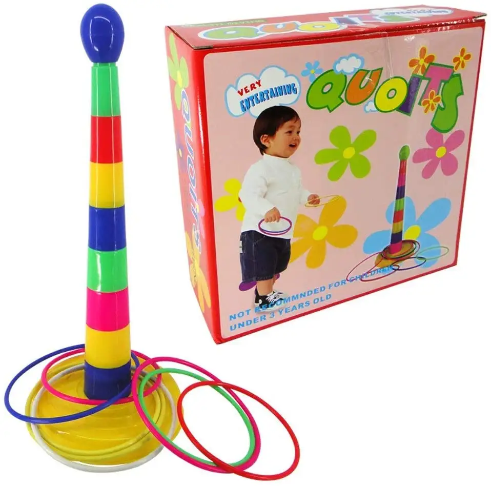 Venta al por mayor del bebé juguete de los niños al aire libre de plástico de colores anillo de lanzamiento Quoits de la familia jugar juego de juguete