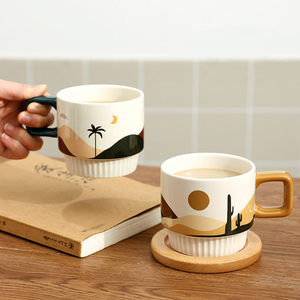 Taza de Café de Cerámica Moderna Nórdica con Estampado Único de 11 oz, para Té, Café Latte, con Cuchara, Venta al por Mayor - Product Image 1