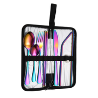 Ensemble de couverts portables écologiques et durables en acier inoxydable avec sac de rangement, couteau, fourchette, cuillère, baguettes, paille pour pique-nique en plein air