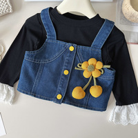 Ensemble deux pièces chic coréen pour bébés filles : Jupe à bretelles en coton-polyester à motif floral, collection Printemps-Automne 2026