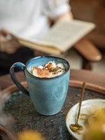 Tasse à café en céramique bleue écologique 200 ml, durable, style américain moderne, avec poignée, passe au lave-vaisselle, ne convient pas au micro-ondes