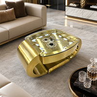 Table basse de luxe avec cadran doré, structure en acier inoxydable pour hall d'hôtel 5 étoiles et club haut de gamme