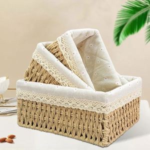 Boho Aufbewahrungskörbe für Badezimmer, Rattan-Geflecht, Polyester-Wäschekorb, Mais-Moses-Korb mit 3 Fächern und Deckel, Outdoor-Kunststoff - Product Image 1