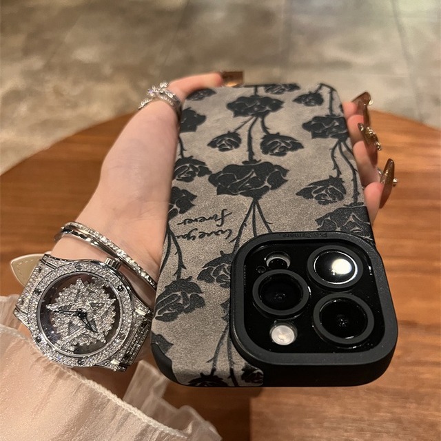 Trending Design Black Rose Phone case for iPhone 16 15 17 Pro Max 14 13 12 11 XS XR Simplicity Colorful Silver Shockproof Cover