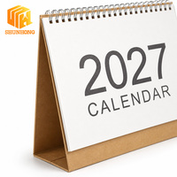 Kalender Meja Minimalis 2027 3 Ukuran Sampul Putih Alas Kraft Jilid Kawat Emas OEM Hadiah Perusahaan Grosir