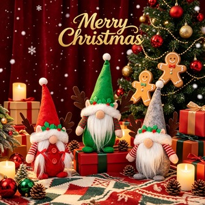 Plush Reindeer Antler Christmas Gnome Doll with Knit <b>Hat</b> for Xmas Tabletop Home <b>Holiday</b> Ornament Decor - Product Image 2