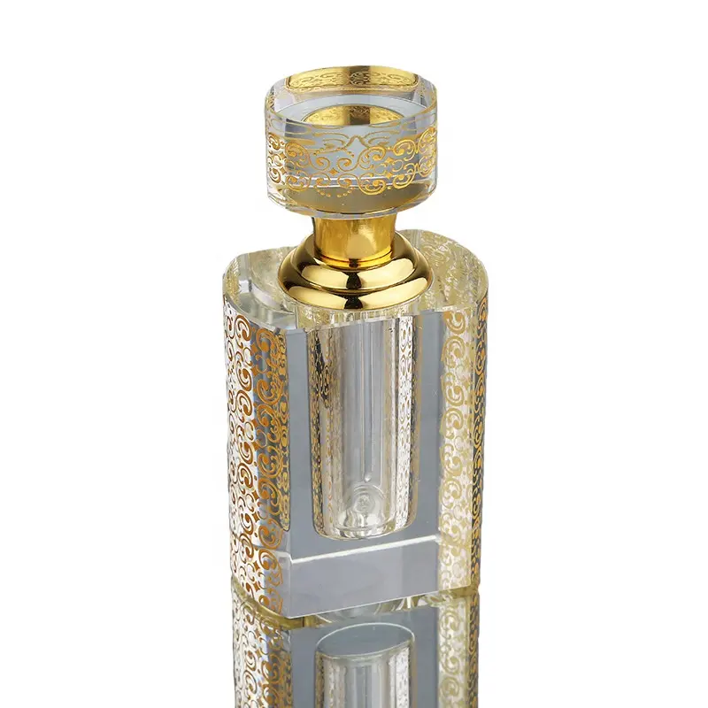 Frasco de perfume decorativo de cristal Attar quadrado transparente de alta qualidade 3ml para óleo essencial de óleo de perfume