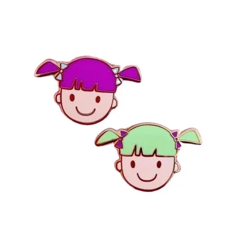 Custom Bubblegum Meisje Pigtails Logo Goud Metalen Hard Emaille Pin Kawaii Retro Popcultuur Schattige Japan Badge Reversspeld Voor Cadeau