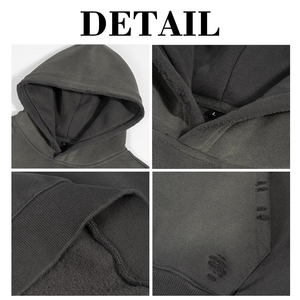 Sweat à capuche court en molleton de coton lavé KingSen Heavyweight, coupe décontractée, effet vieilli, streetwear pour homme - Product Image 6