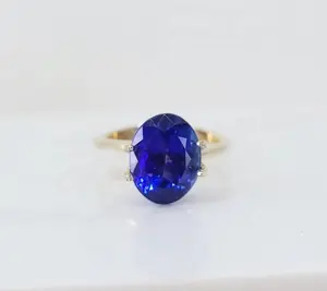 GIA Top Quality Natural Tanzanite Oval Cut Ring 18K Yellow Gold Color Deep Blue Jewelry Ring with Certificate