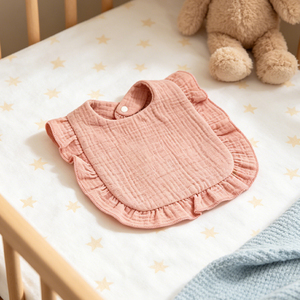 Bib Bayi Muslin Premium 6 Lapis dengan Pinggiran Renda Bunga, 100% Katun Sisir, Bernapas, Cetak dan Label Sesuai Pesanan - Product Image 6