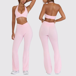 Conjunto Deportivo Ecológico y Transpirable de 2 Piezas para Mujer: Sujetador Deportivo <span class=keywords><strong>sin</strong></span> Espalda ni Tirantes con Correa para el Cuello y Pantalones Largos para Correr y Yoga - Product Image 1