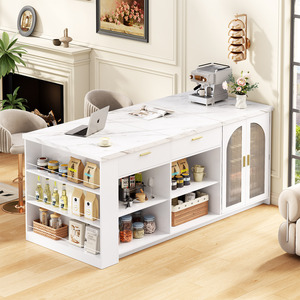 שולחן אוכל גדול למטבח בסגנון מודרני יוקרתי עם ורידי שיש מעץ, עיצוב חדש לשנת 2026, עם מגירות אחסון ומקומות ישיבה. - Product Image 3