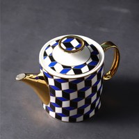 Ensemble de tasses de luxe Coffret cadeau Géométrie bleue Céramique Coffee Tea Pot et Tasses Sets