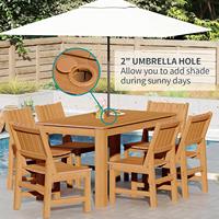 Table de repas d'extérieur avec trou pour parasol de 2 pouces, en plastique HIPS imitation bois de teck, imperméable et résistante au soleil, pour patio, jardin, piscine