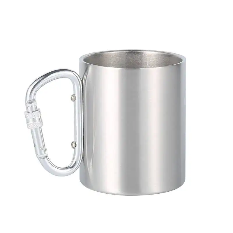 Tasse en métal en acier inoxydable avec logo personnalisé avec poignée mousqueton
