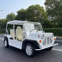 Mini buggy électrique classique vintage style Moke 4 places blanc 4 roues toit ouvert pour visites touristiques et attractions