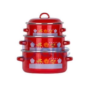 Daile kustomisasi manufaktur 16/18/20cm peralatan dapur panci masak Set casserole enamel dengan tutup enamel