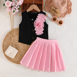 <span class=keywords><strong>Abbigliamento</strong></span> per bambini per bambine 4-8y alla moda senza maniche squisito a motivi floreali gonna corta a pieghe elegante Set di due pezzi per bambine - Product Image 1